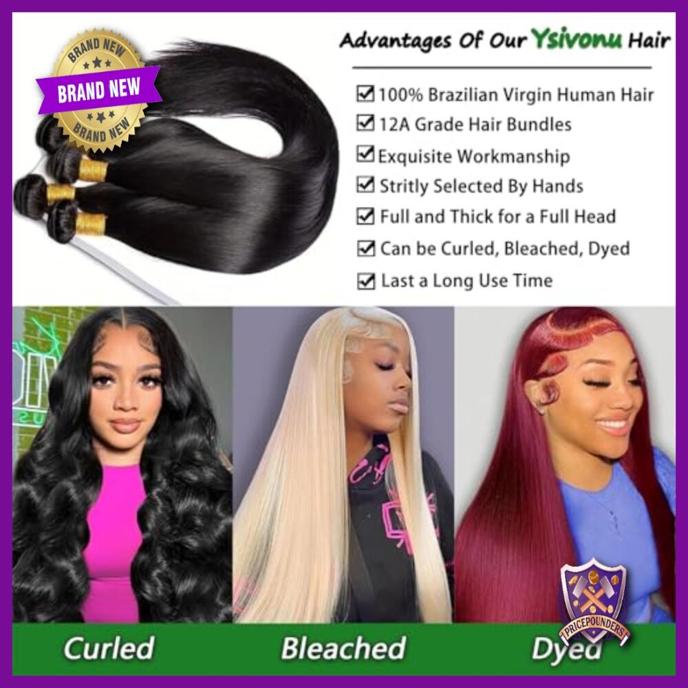 4 Straight Human Hair Bundles 18-24 Inch Brazilian Virgin Hair Extensions - Picture 3 of 6